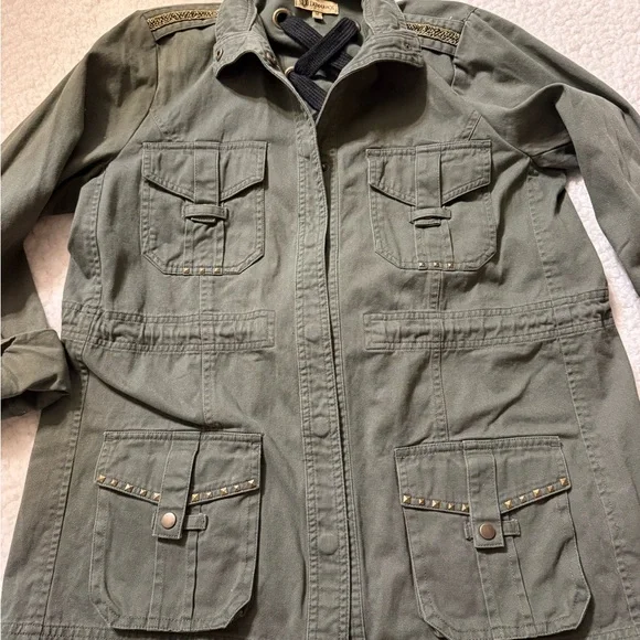 Democracy Women's Olive Green utility Jacket with Lace-Up Back-medium - Picture 2 of 12